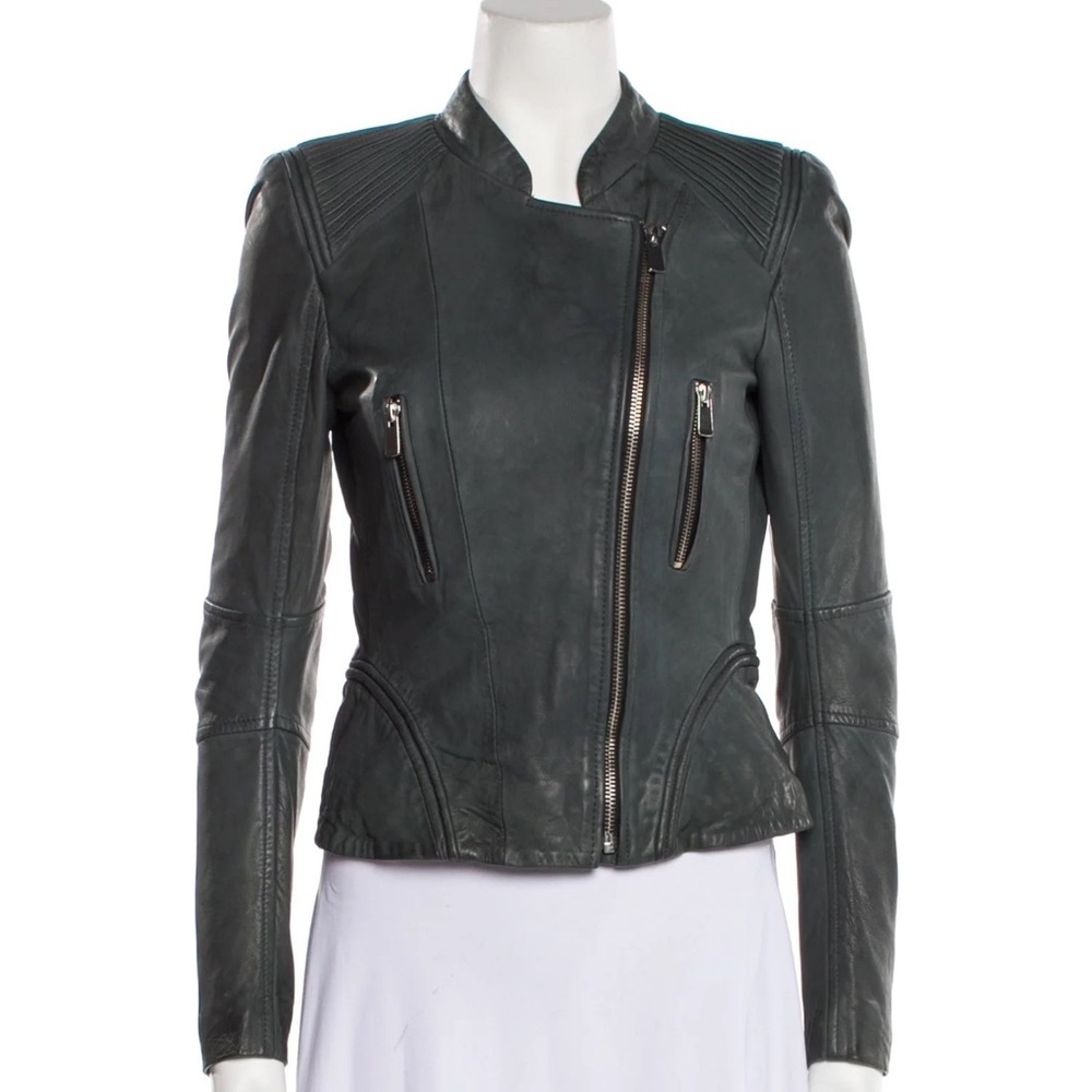 Maje Navy Leather zip jacket